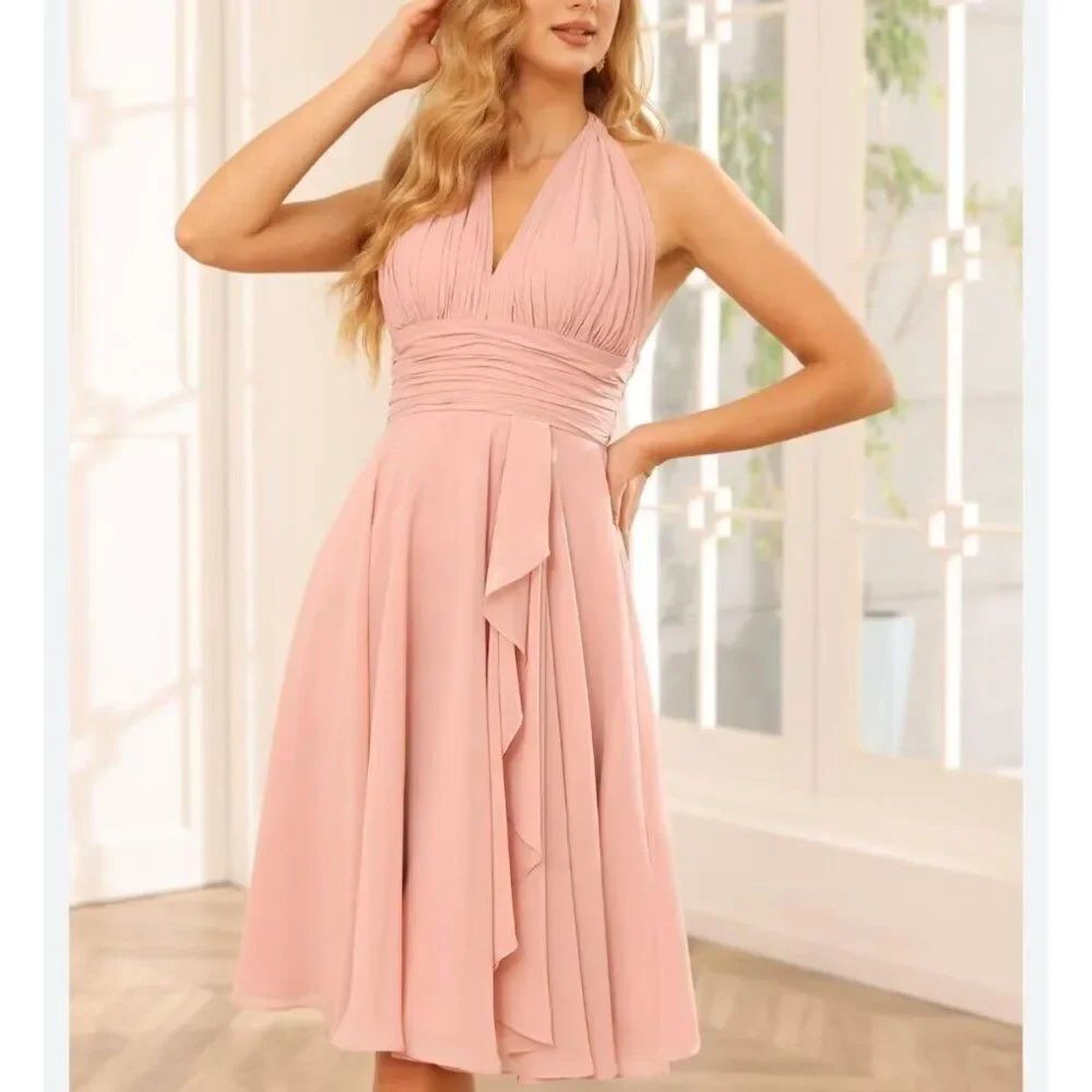 JJ’s House Women Blush Halter bridesmaid / Prom Asymmetrical Hem Dress Size 4